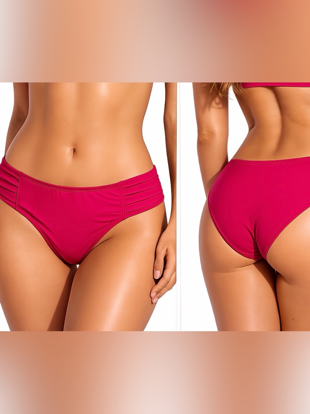 Tommy Bahama Side Shirred, Pearl Solids, Bright Pink Bikini Swim Bottoms NWT LG